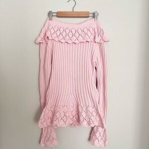 Y2K CATO Crochet Knit 100% Cotton Sweater Large Baby Pink Coquette